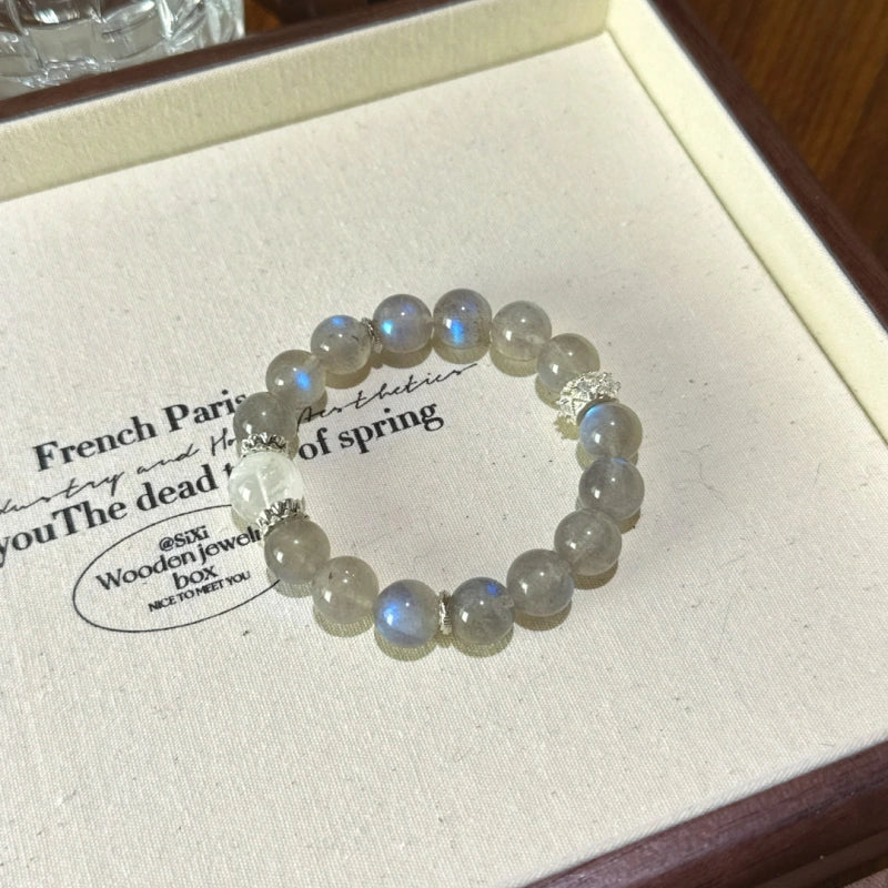 Grey Moonstone & White Phantom Quartz Bracelet - Emotional Healing