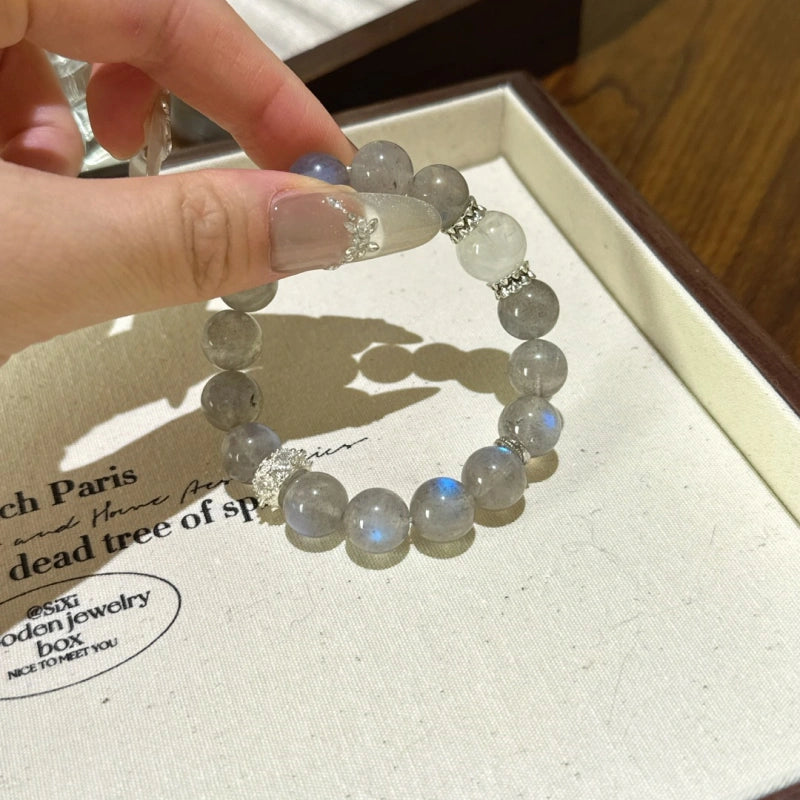 Grey Moonstone & White Phantom Quartz Bracelet - Emotional Healing