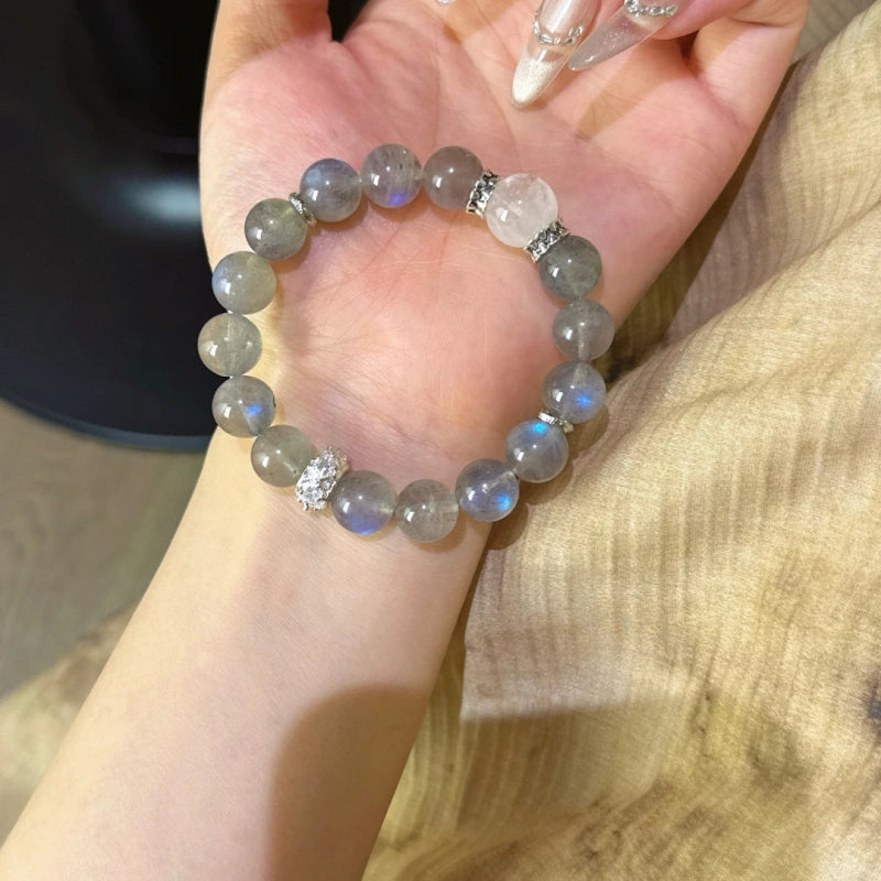 Grey Moonstone & White Phantom Quartz Bracelet - Emotional Healing