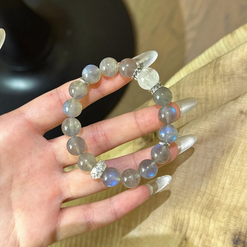 Grey Moonstone & White Phantom Quartz Bracelet - Emotional Healing