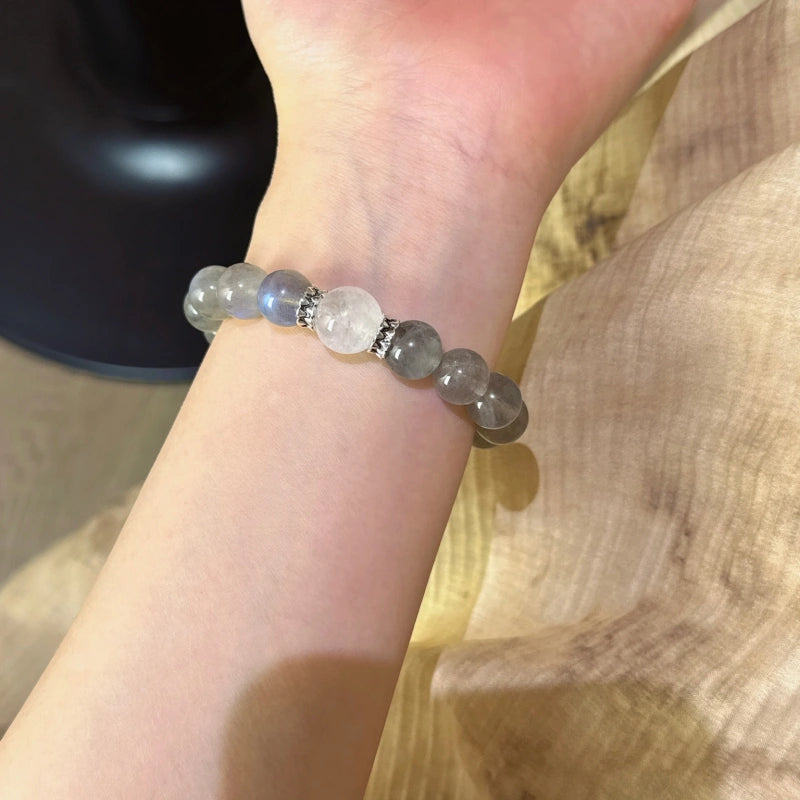 Grey Moonstone & White Phantom Quartz Bracelet - Emotional Healing