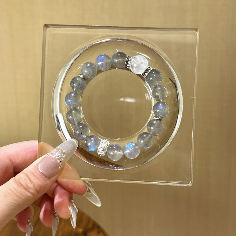 Grey Moonstone & White Phantom Quartz Bracelet - Emotional Healing