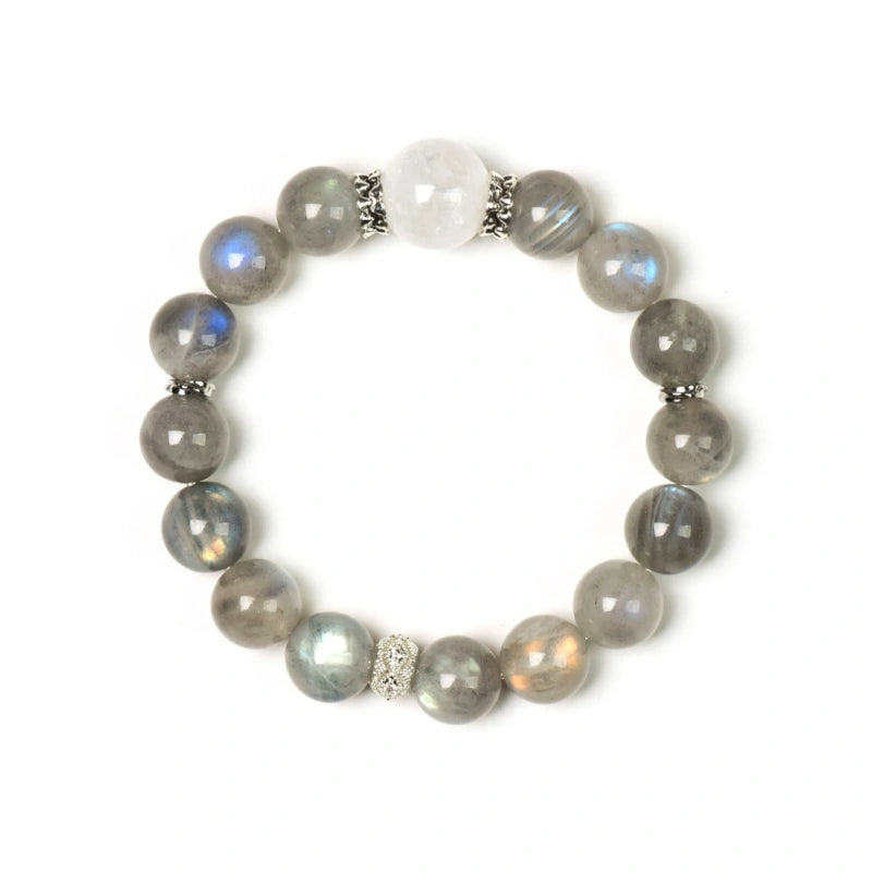 Grey Moonstone & White Phantom Quartz Bracelet - Emotional Healing