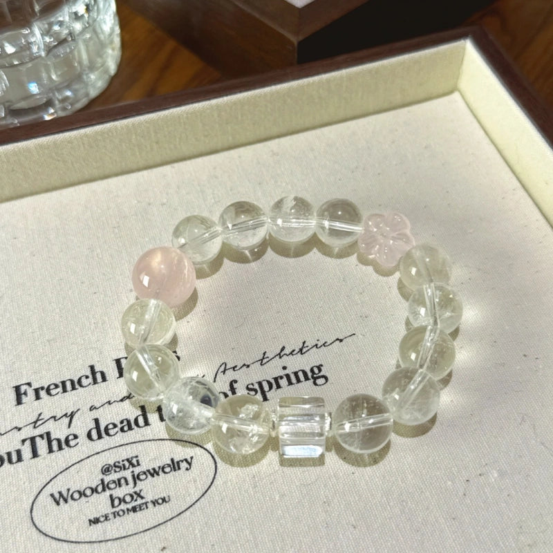 Clear Quartz & Rose Quartz Cube Bracelet - Expand Social Connections