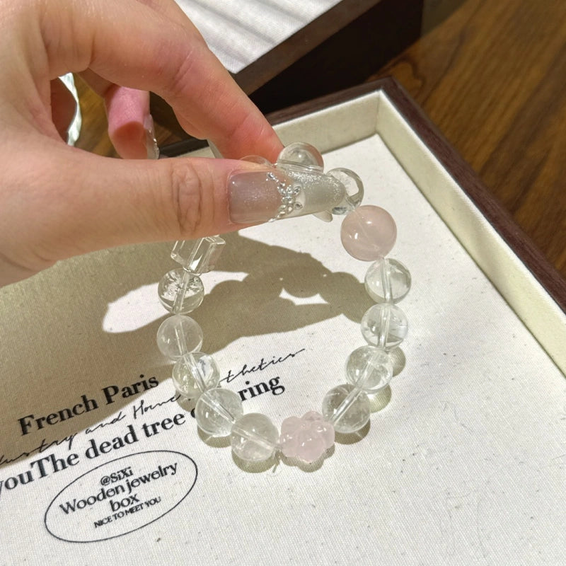 Clear Quartz & Rose Quartz Cube Bracelet - Expand Social Connections