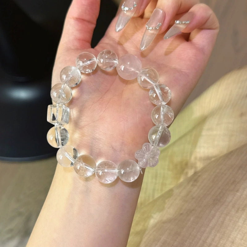Clear Quartz & Rose Quartz Cube Bracelet - Expand Social Connections