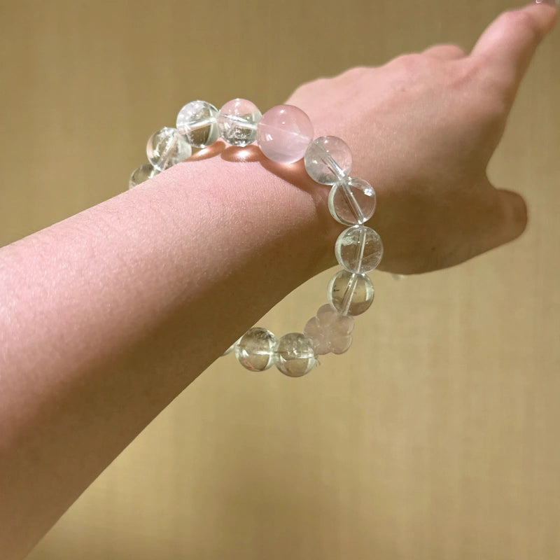 Clear Quartz & Rose Quartz Cube Bracelet - Expand Social Connections