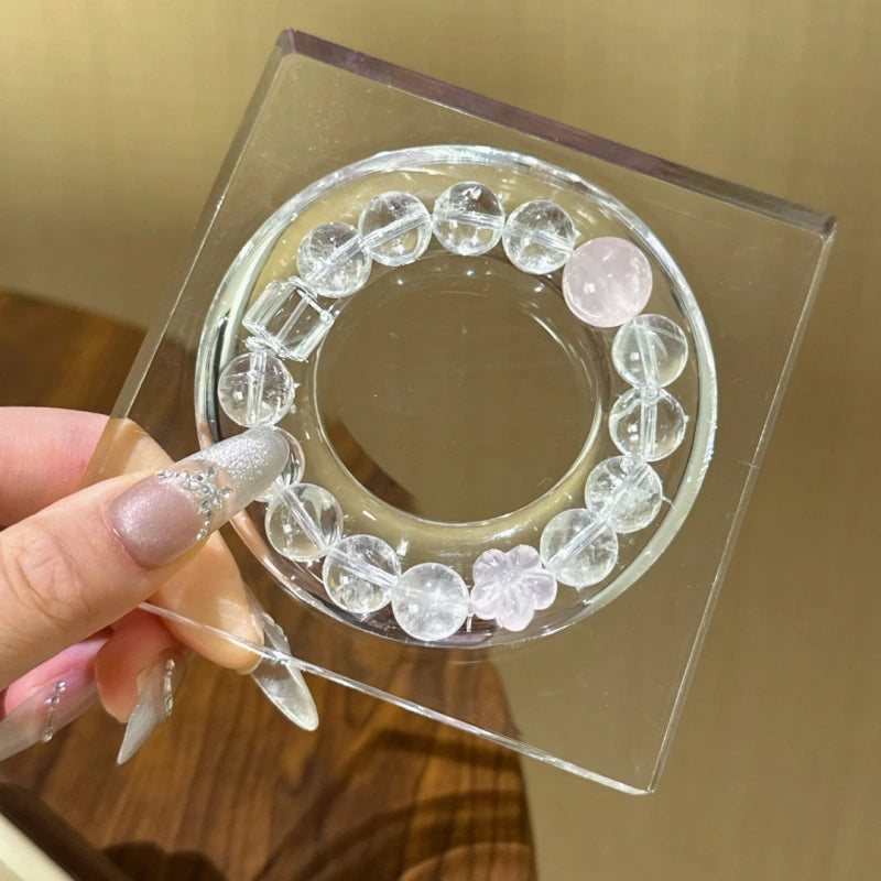 Clear Quartz & Rose Quartz Cube Bracelet - Expand Social Connections