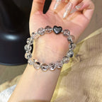 Elestial Quartz & Silver Obsidian Heart Bracelet - Support Meditative State