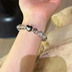 Elestial Quartz & Silver Obsidian Heart Bracelet - Support Meditative State
