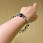Elestial Quartz & Silver Obsidian Heart Bracelet - Support Meditative State