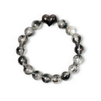 Elestial Quartz & Silver Obsidian Heart Bracelet - Support Meditative State
