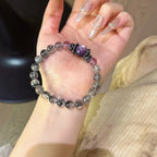 Black Rutilated Quartz, Purple Mica & Amethyst Bracelet - Attract Wealth