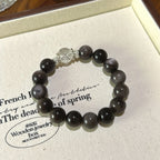 Silver Obsidian & Black Rutilated Quartz Bracelet - Enhance Intuition