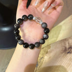 Silver Obsidian & Black Rutilated Quartz Bracelet - Enhance Intuition
