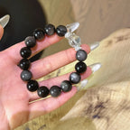 Silver Obsidian & Black Rutilated Quartz Bracelet - Enhance Intuition