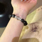 Silver Obsidian & Black Rutilated Quartz Bracelet - Enhance Intuition