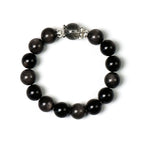 Silver Obsidian & Black Rutilated Quartz Bracelet - Enhance Intuition