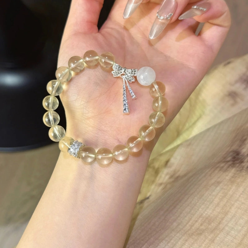 Citrine & White Phantom Quartz Bow Bracelet - Attract Prosperity