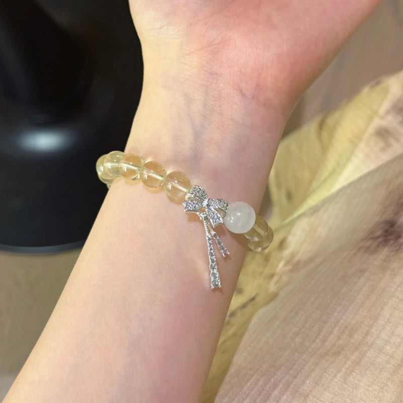 Citrine & White Phantom Quartz Bow Bracelet - Attract Prosperity