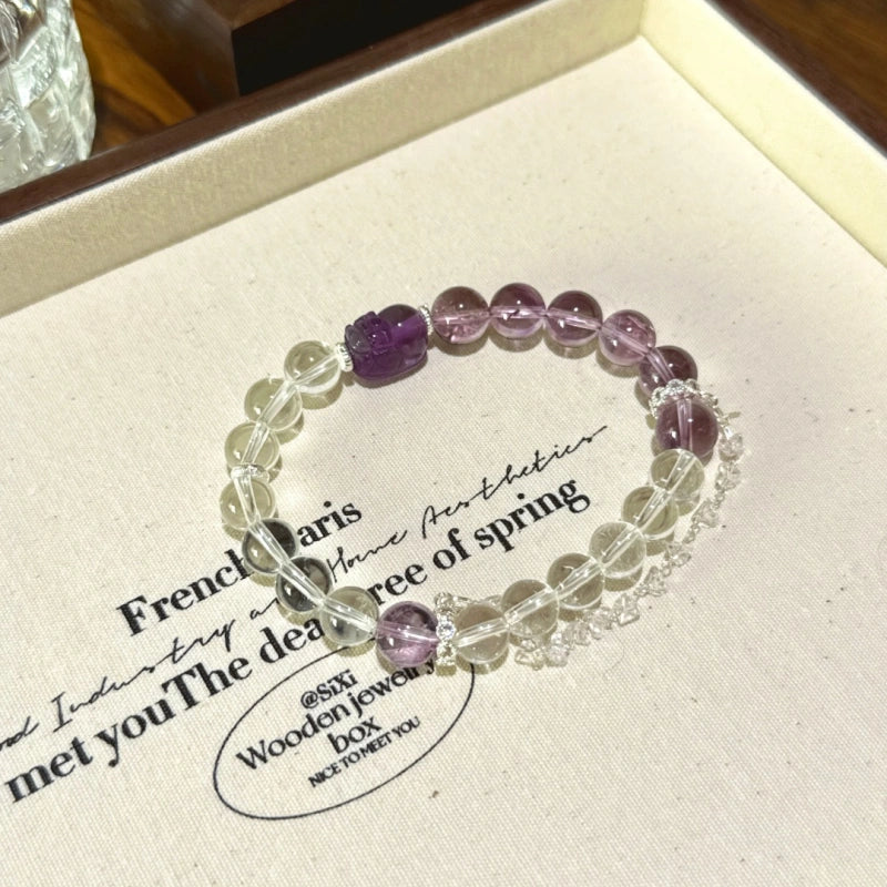 Amethyst & Clear Quartz Pi‑Xiu Bracelet - Attract Prosperity & Blessings