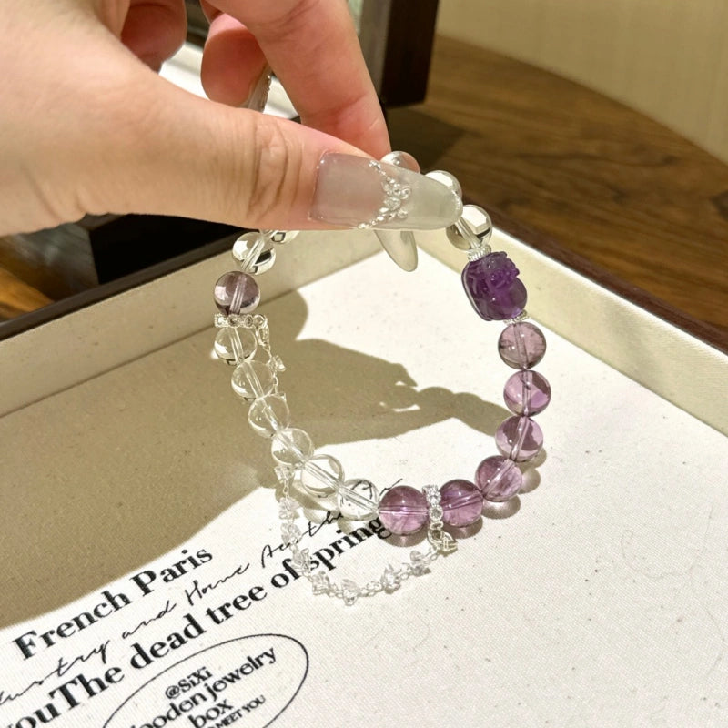 Amethyst & Clear Quartz Pi‑Xiu Bracelet - Attract Prosperity & Blessings