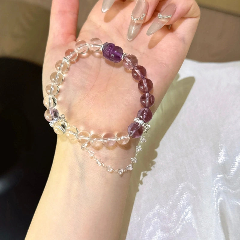 Amethyst & Clear Quartz Pi‑Xiu Bracelet - Attract Prosperity & Blessings