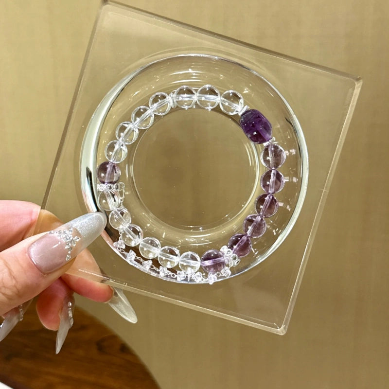 Amethyst & Clear Quartz Pi‑Xiu Bracelet - Attract Prosperity & Blessings