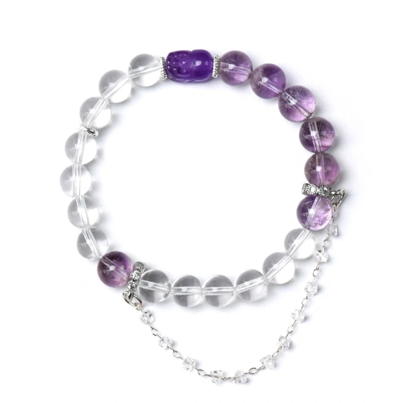Amethyst & Clear Quartz Pi‑Xiu Bracelet - Attract Prosperity & Blessings