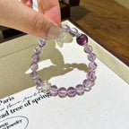 Amethyst Purple Mica & Clear Quartz Cube Bracelet - Attract Happy Vibrations