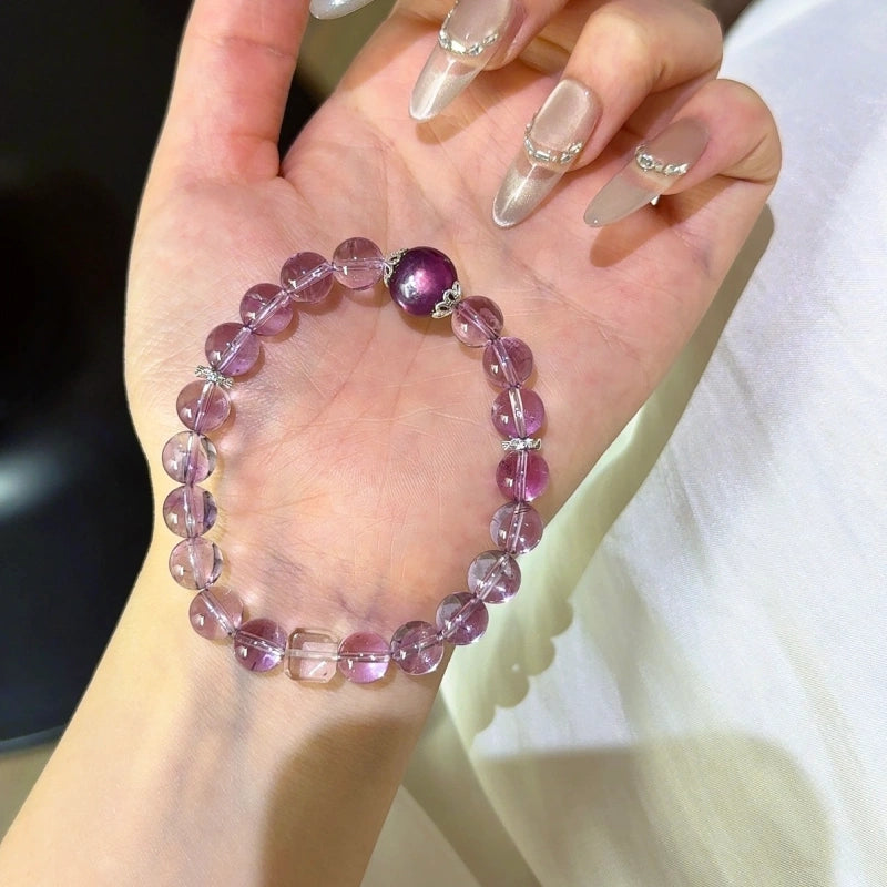 Amethyst Purple Mica & Clear Quartz Cube Bracelet - Attract Happy Vibrations