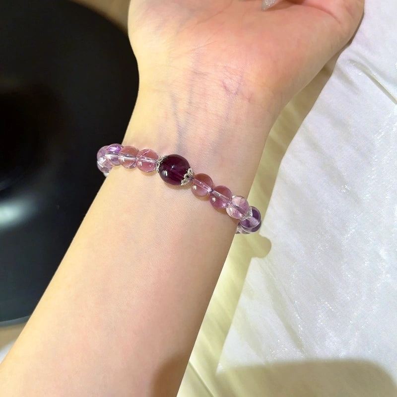 Amethyst Purple Mica & Clear Quartz Cube Bracelet - Attract Happy Vibrations