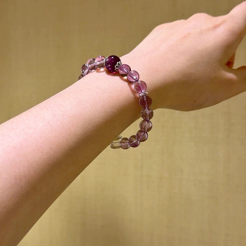 Amethyst Purple Mica & Clear Quartz Cube Bracelet - Attract Happy Vibrations