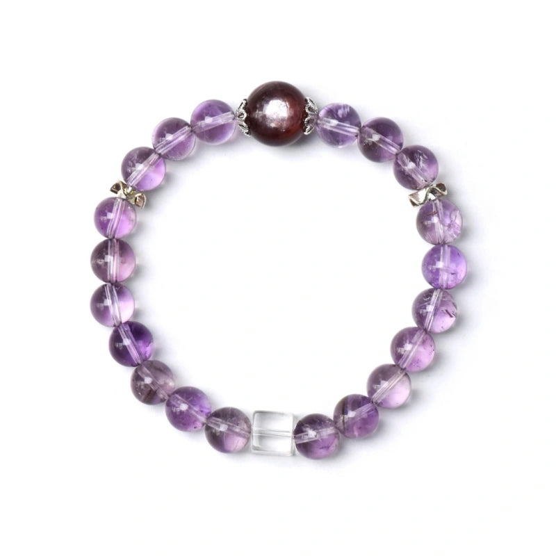 Amethyst Purple Mica & Clear Quartz Cube Bracelet - Attract Happy Vibrations