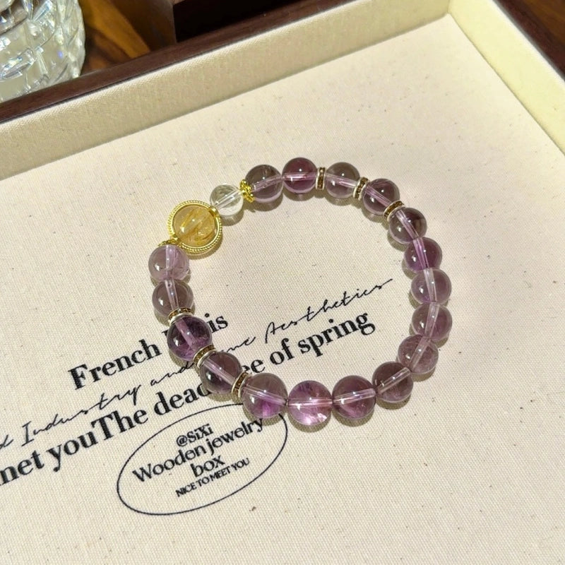 Amethyst, Clear Quartz & Golden Rutilated Quartz Bracelet - Attract Prosperity