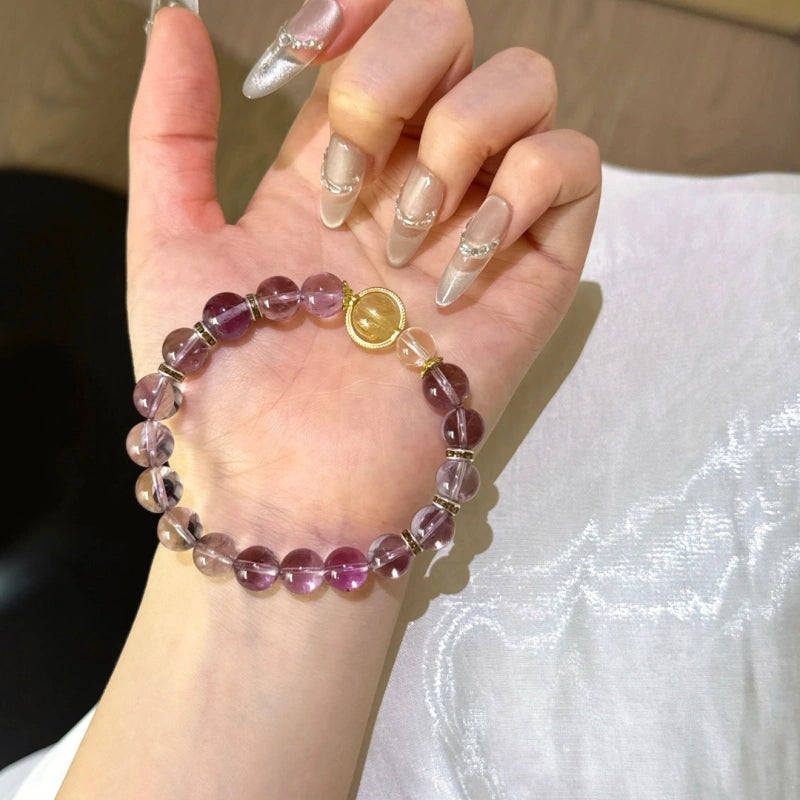 Amethyst, Clear Quartz & Golden Rutilated Quartz Bracelet - Attract Prosperity