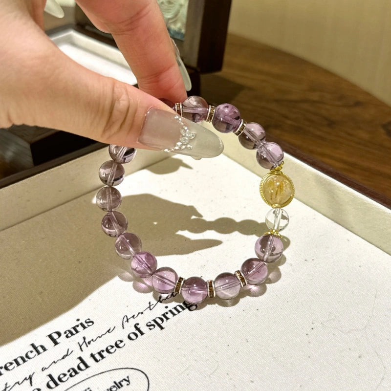 Amethyst, Clear Quartz & Golden Rutilated Quartz Bracelet - Attract Prosperity