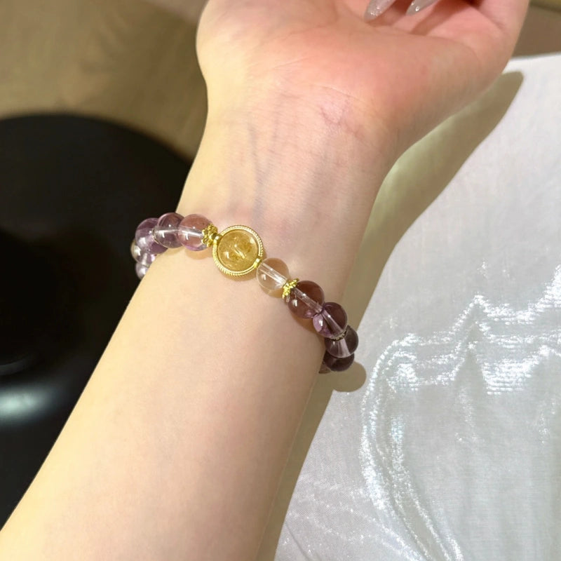 Amethyst, Clear Quartz & Golden Rutilated Quartz Bracelet - Attract Prosperity