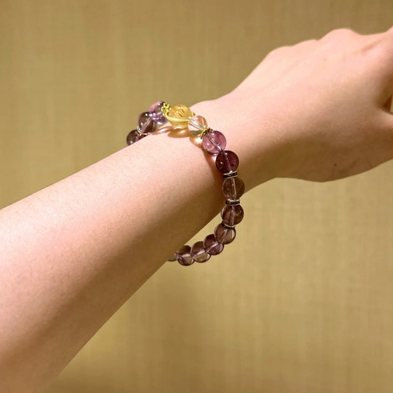 Amethyst, Clear Quartz & Golden Rutilated Quartz Bracelet - Attract Prosperity