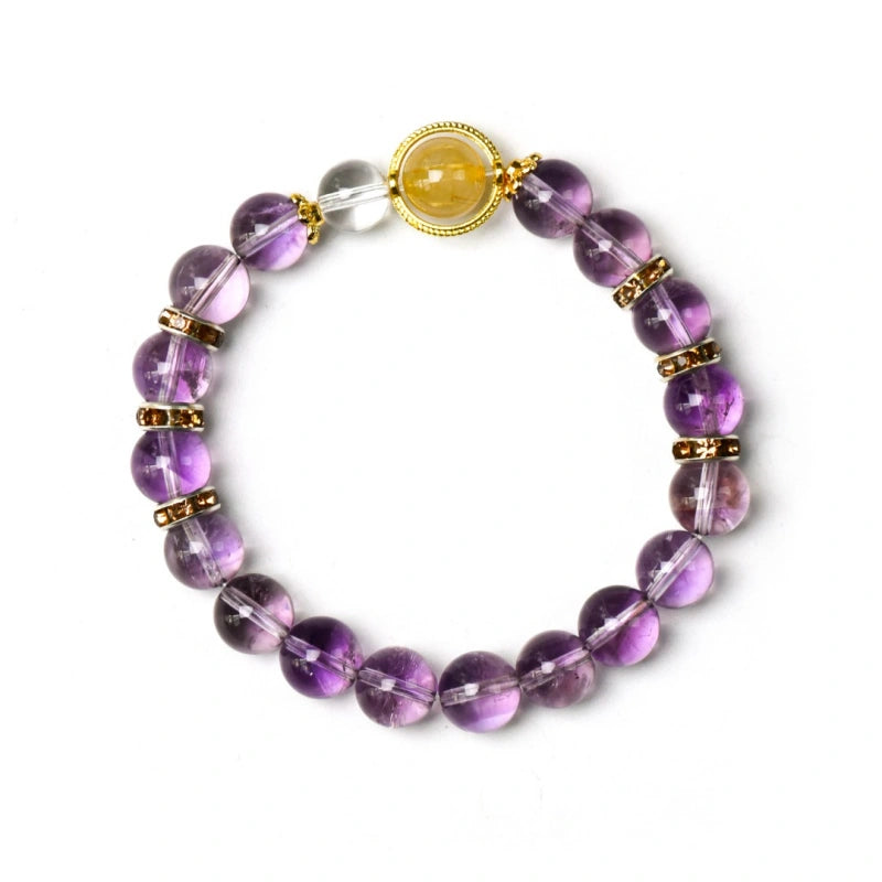 Amethyst, Clear Quartz & Golden Rutilated Quartz Bracelet - Attract Prosperity