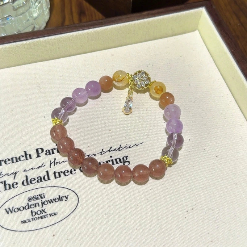 Strawberry Quartz, Amethyst, Yellow Phantom & Sunstone Bracelet - Boost energy vibration