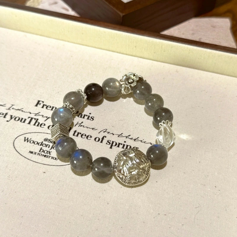 Labradorite Silver Obsidian & Clear Crystal Bracelet - Purify Energy Field