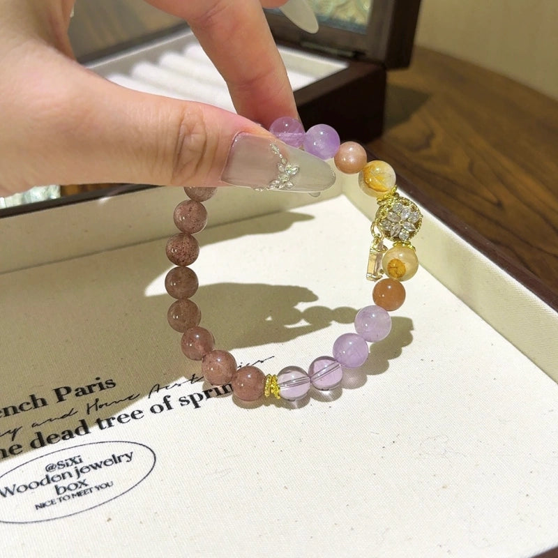 Strawberry Quartz, Amethyst, Yellow Phantom & Sunstone Bracelet - Boost energy vibration