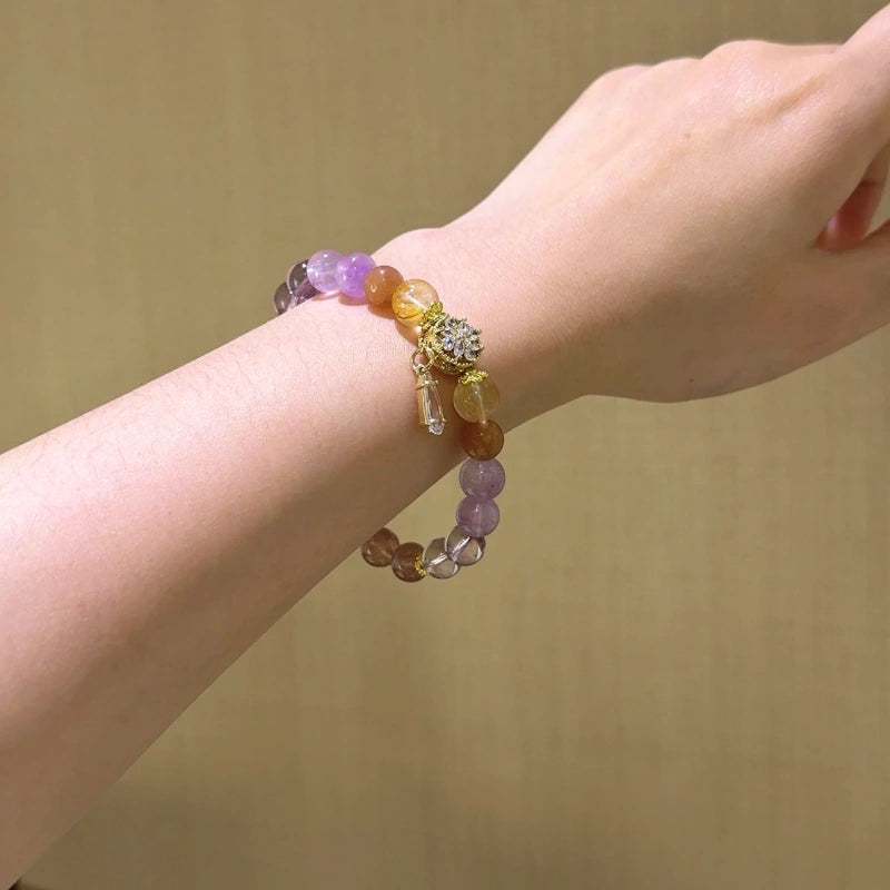 Strawberry Quartz, Amethyst, Yellow Phantom & Sunstone Bracelet - Boost energy vibration