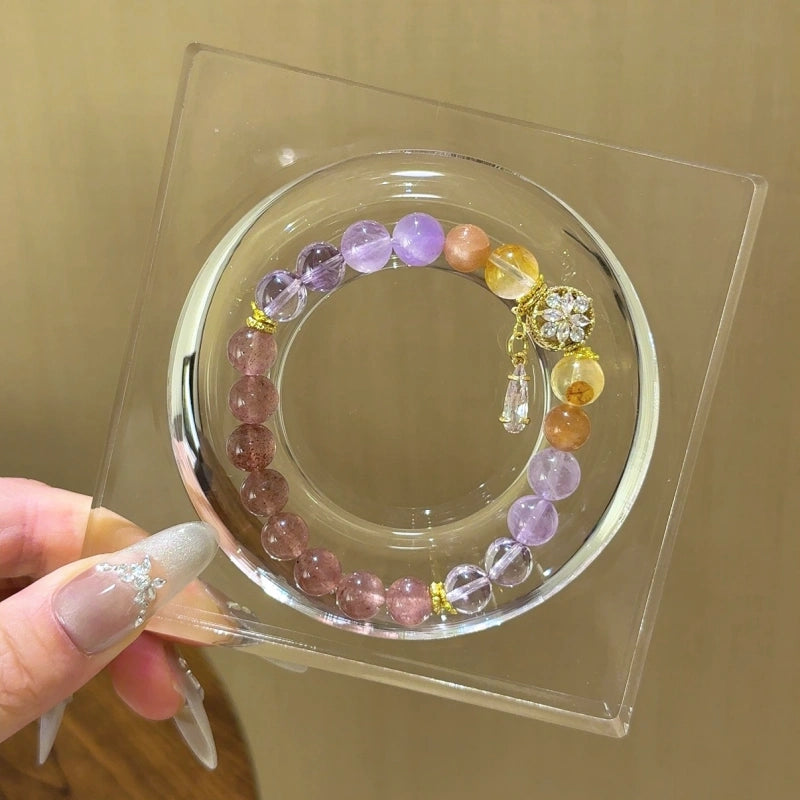 Strawberry Quartz, Amethyst, Yellow Phantom & Sunstone Bracelet - Boost energy vibration