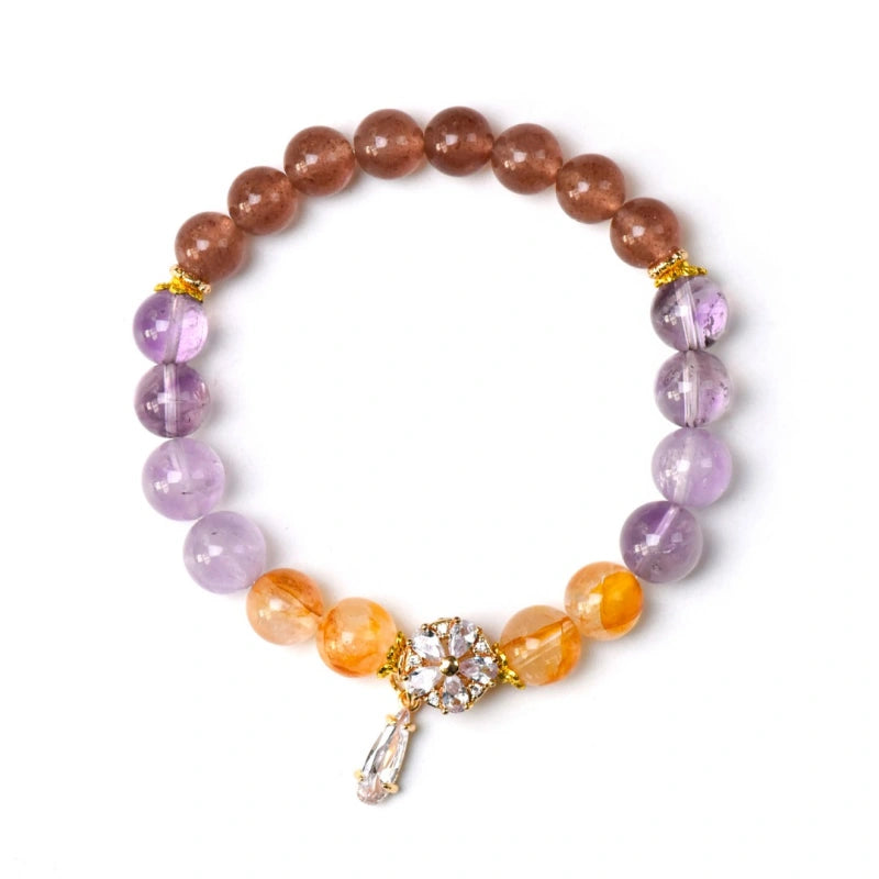 Strawberry Quartz, Amethyst, Yellow Phantom & Sunstone Bracelet - Boost energy vibration