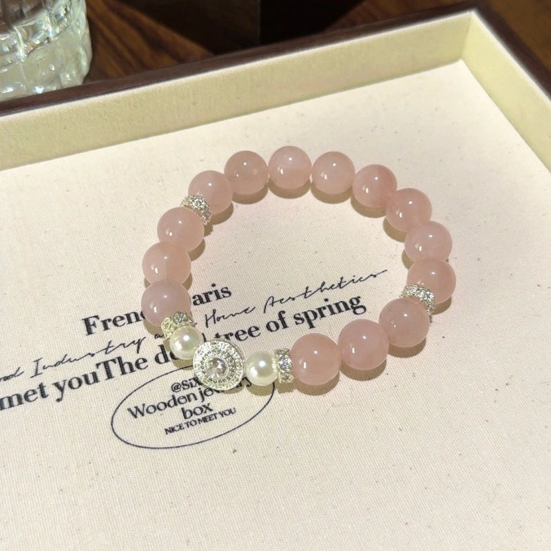 Rose Quartz & Shell Pearl Bracelet - Boost charm