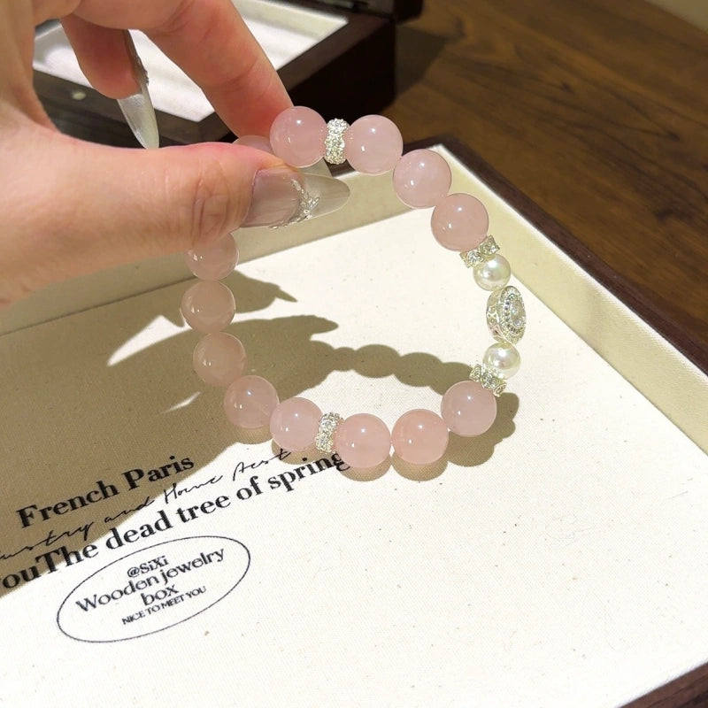 Rose Quartz & Shell Pearl Bracelet - Boost charm