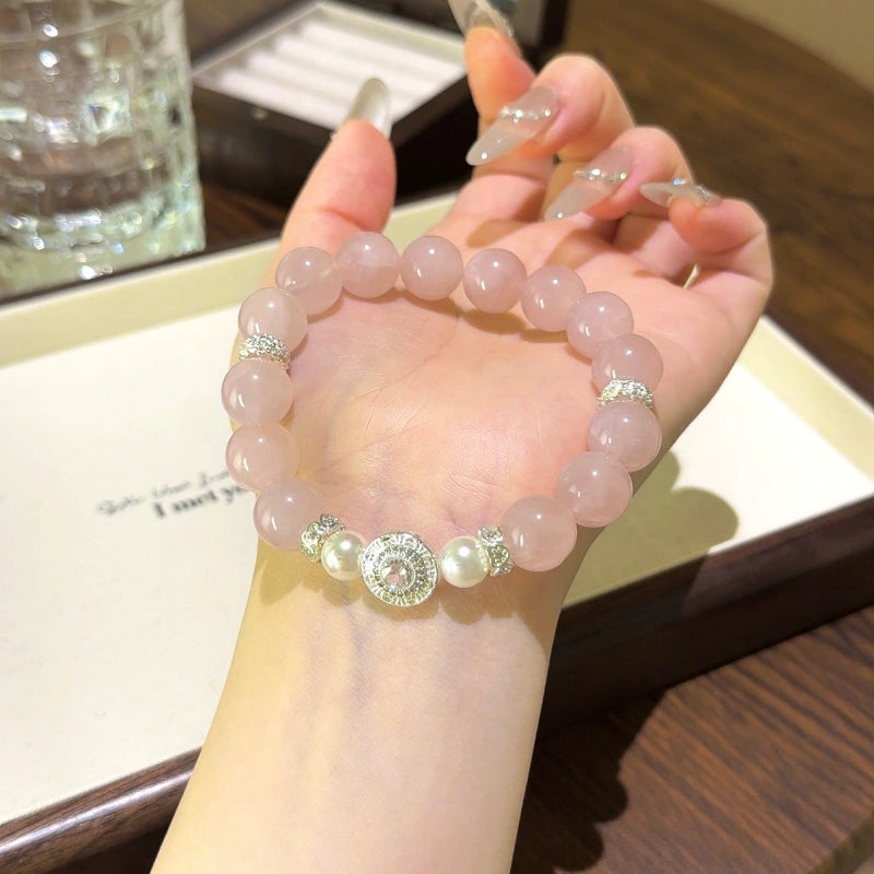 Rose Quartz & Shell Pearl Bracelet - Boost charm