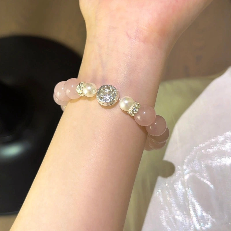 Rose Quartz & Shell Pearl Bracelet - Boost charm